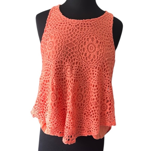 Alya Orange Coral Crochet Lace Eyelet Tank top Size medium - Picture 1 of 6